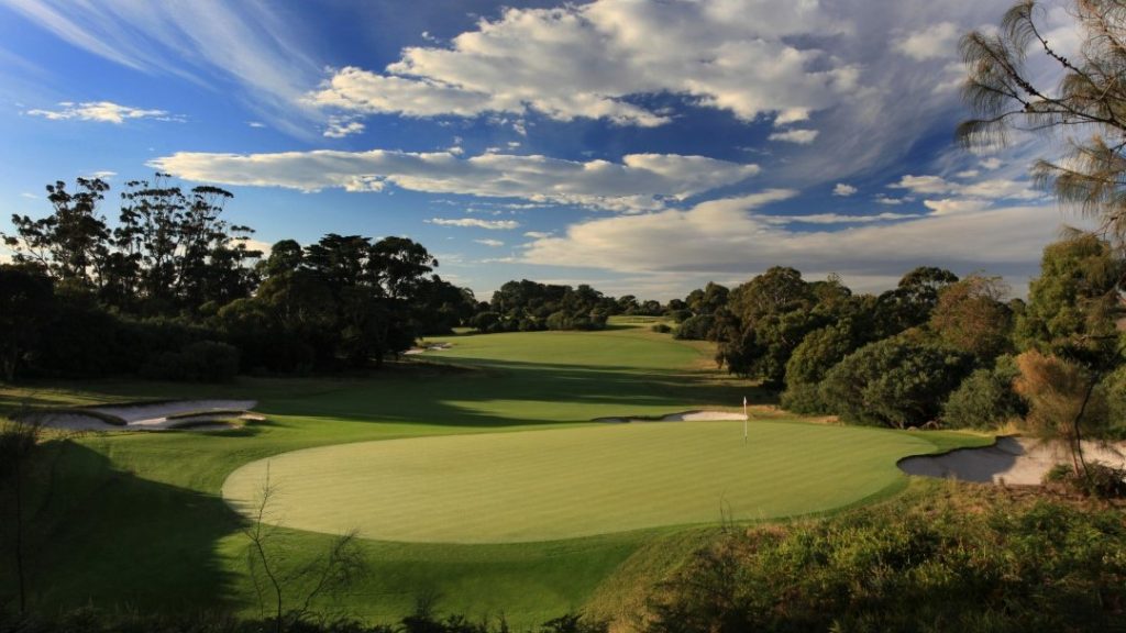 Aerial view of the green at The Royal Melbourne Golf Course, Melbourne, VIC